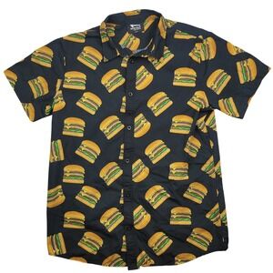 In-N-Out Burger Mens L Black‎ Short Sleeve Button Down Cheeseburger Print Shirt